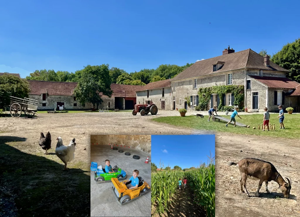 Vue d'ensemble de la Ferme de La Forêt à Bruyères-le-Châtel : animaux, jeux en bois, karts et labyrinthe de maïs en Essonne (91)